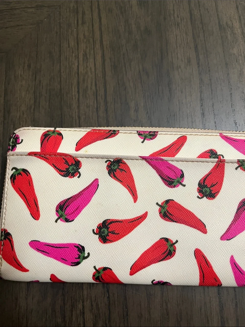 Kate Spade Daycation Pink & Red Hot Peppers Zip Wallet